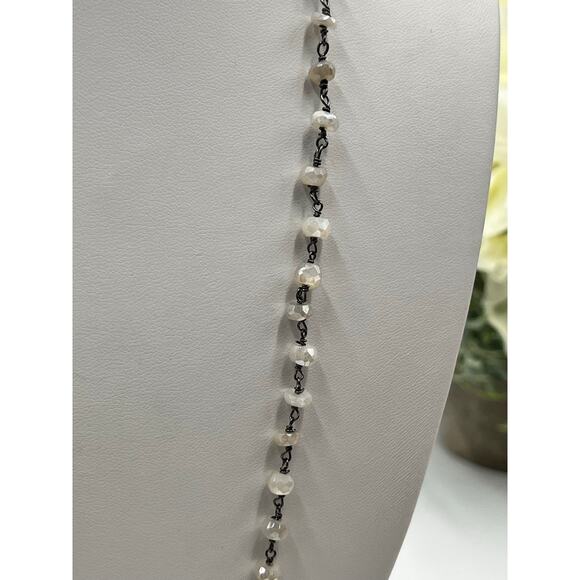 Sterling Silver Green Variscite Pendant Ornate Faceted Moonstone Beaded Necklace - Picture 2 of 12